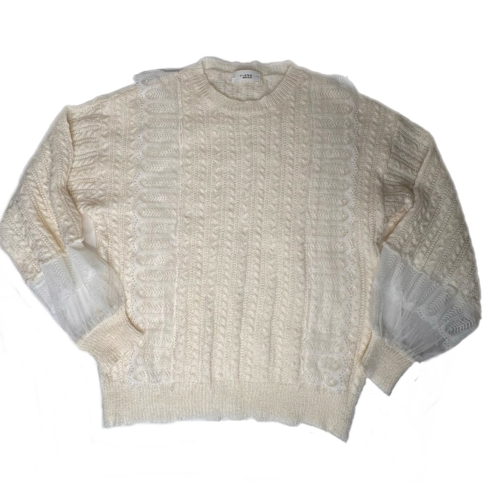 Coquette Sweater Cream Knit with Lace and Sheer Details Size Medium